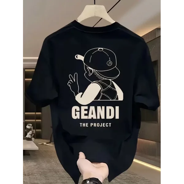 Geniş Kesim Pamuklu Tişört - GANDHI The Project Baskılı, Siyah, Rahat Kesim, Kısa Kollu, Günlük Kıyafet, Her Gün Giyilebilecek Tişört- Siyah