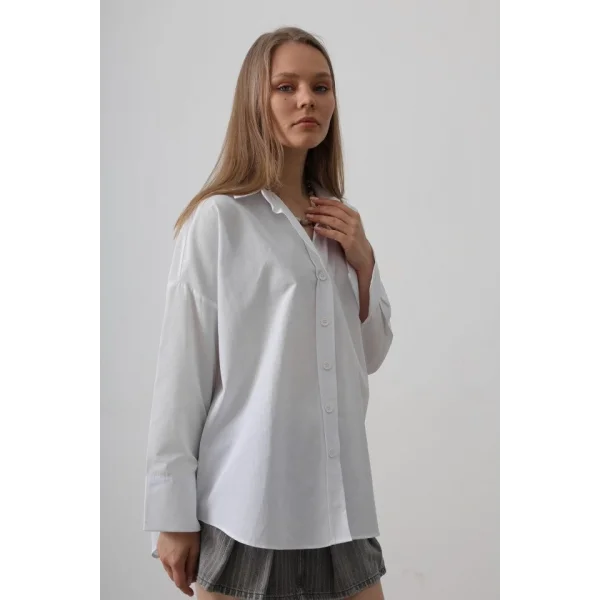 Geniş Manşet Detaylı Gömlek - Beyaz