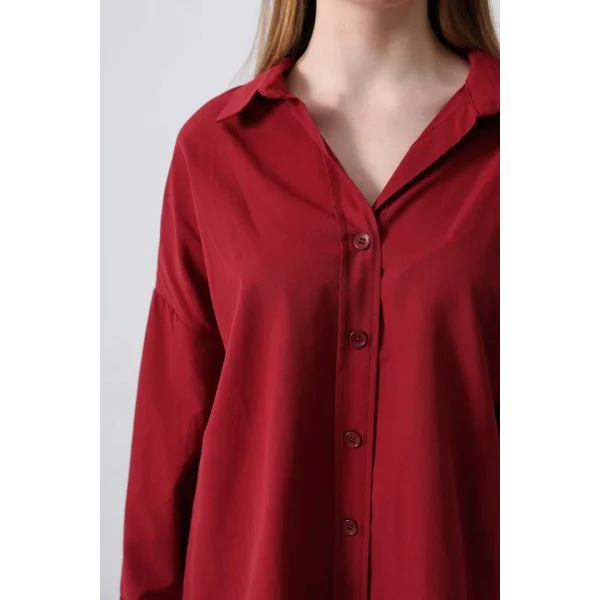 Geniş Manşet Detaylı Gömlek - Bordo