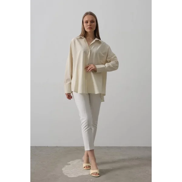 Geniş Manşet Detaylı Gömlek - Ekru