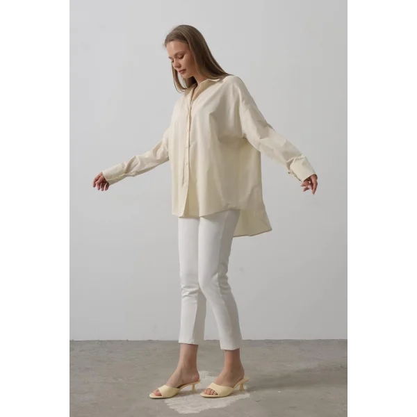 Geniş Manşet Detaylı Gömlek - Ekru