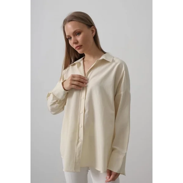Geniş Manşet Detaylı Gömlek - Ekru
