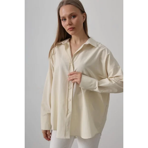 Geniş Manşet Detaylı Gömlek - Ekru