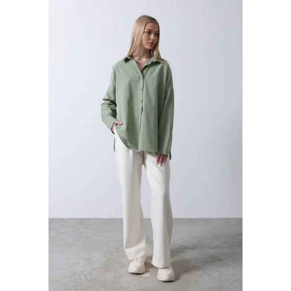 Geniş Manşet Detaylı Gömlek - Haki