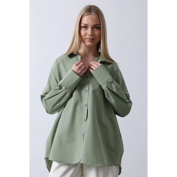 Geniş Manşet Detaylı Gömlek - Haki