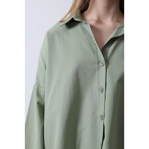 Geniş Manşet Detaylı Gömlek - Haki