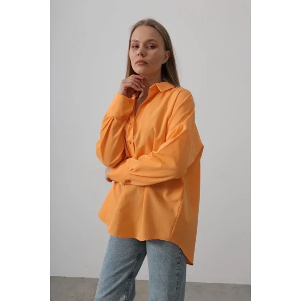 Geniş Manşet Detaylı Gömlek - Kavun