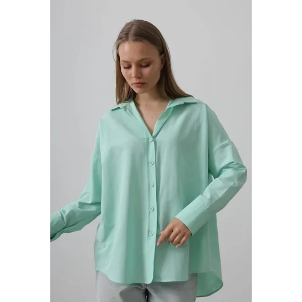 Geniş Manşet Detaylı Gömlek - Mint