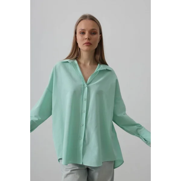 Geniş Manşet Detaylı Gömlek - Mint