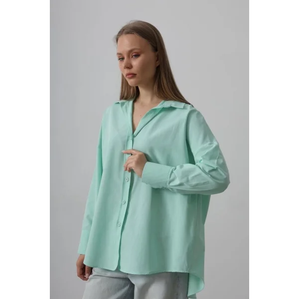 Geniş Manşet Detaylı Gömlek - Mint