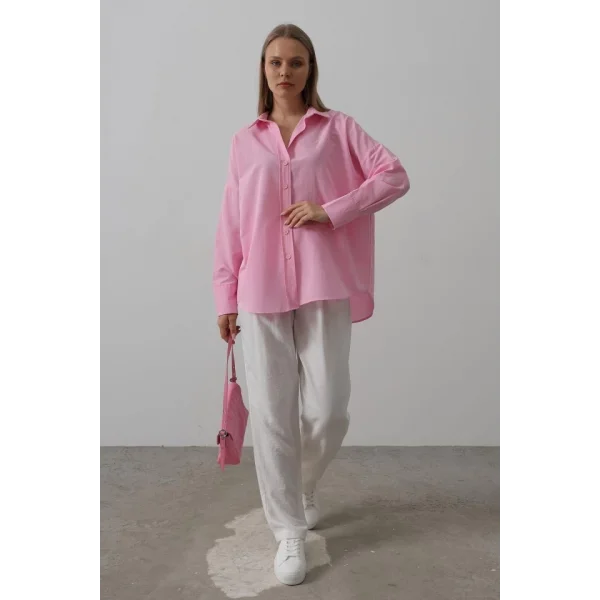 Geniş Manşet Detaylı Gömlek - Pembe
