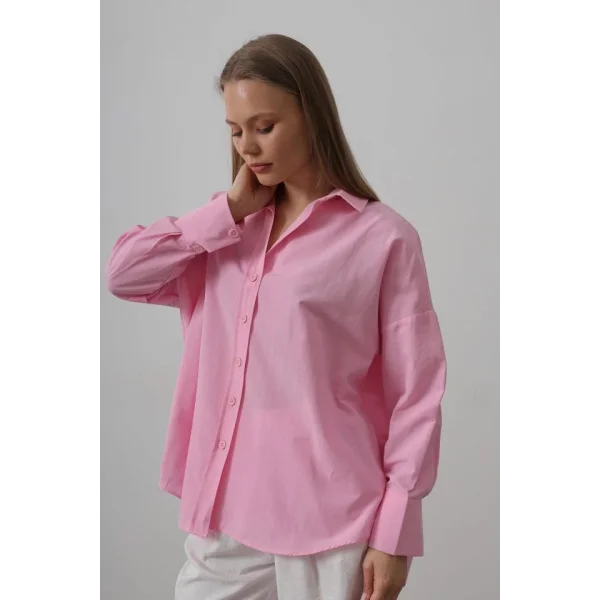 Geniş Manşet Detaylı Gömlek - Pembe