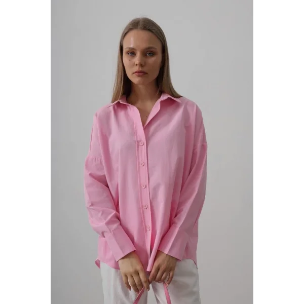 Geniş Manşet Detaylı Gömlek - Pembe