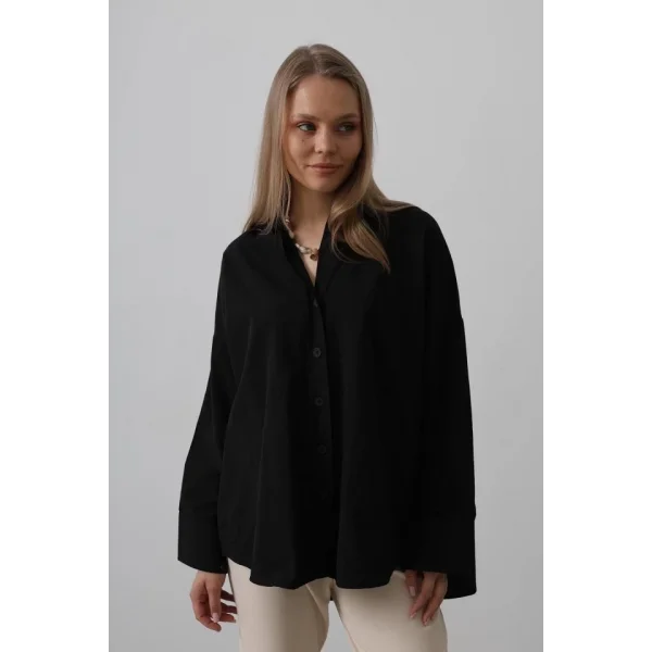 Geniş Manşet Detaylı Gömlek - Siyah