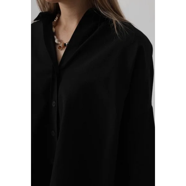 Geniş Manşet Detaylı Gömlek - Siyah