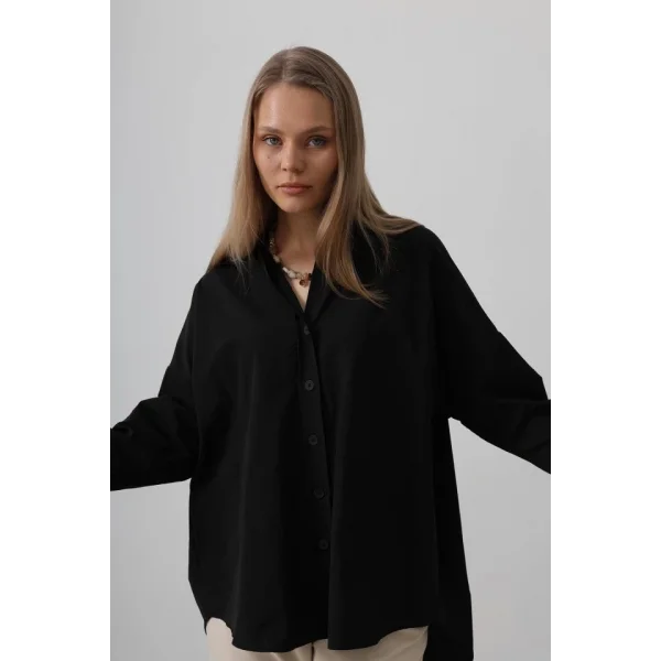 Geniş Manşet Detaylı Gömlek - Siyah