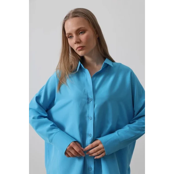 Geniş Manşet Detaylı Gömlek - Turkuaz