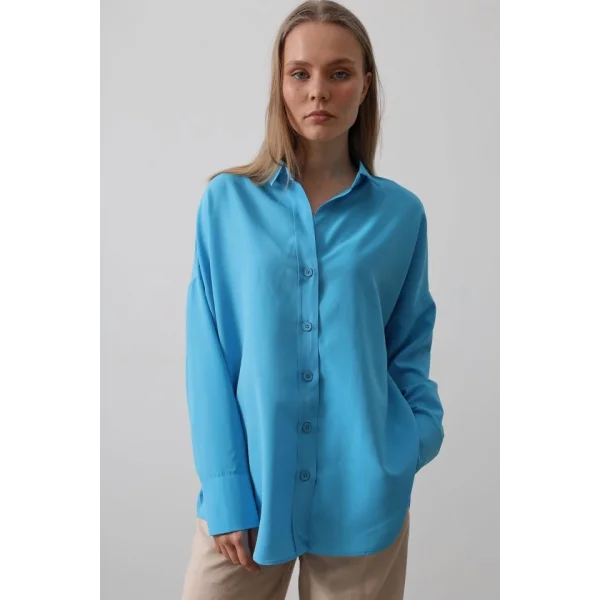 Geniş Manşet Detaylı Gömlek - Turkuaz