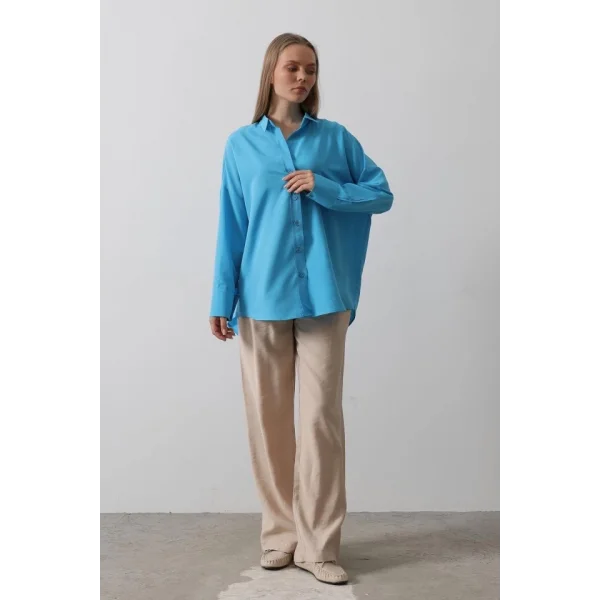 Geniş Manşet Detaylı Gömlek - Turkuaz