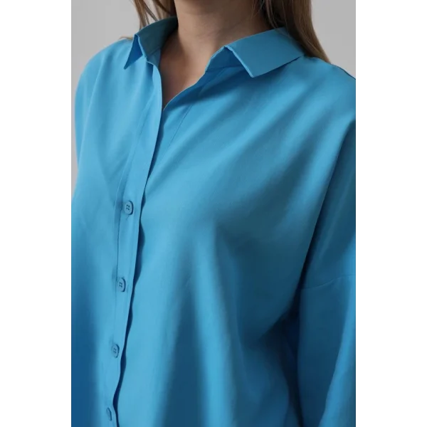 Geniş Manşet Detaylı Gömlek - Turkuaz