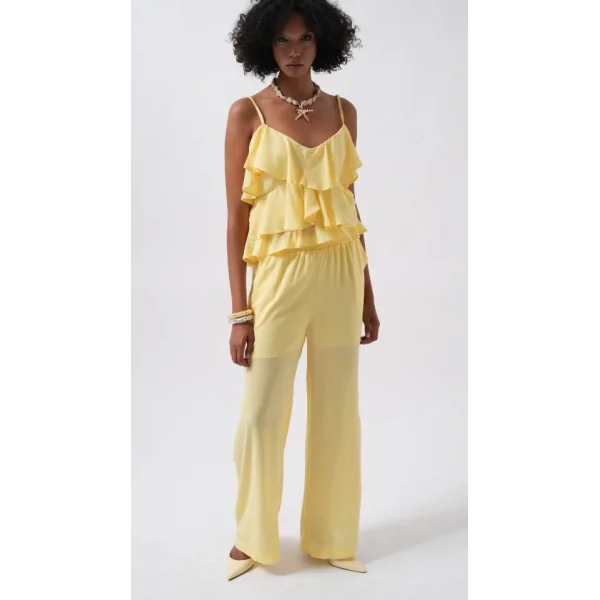 Geniş Paça Astarlı Tül Pantolon