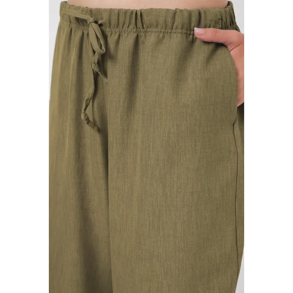 Geniş Paça Keten Pantolon 6735 - Çağla
