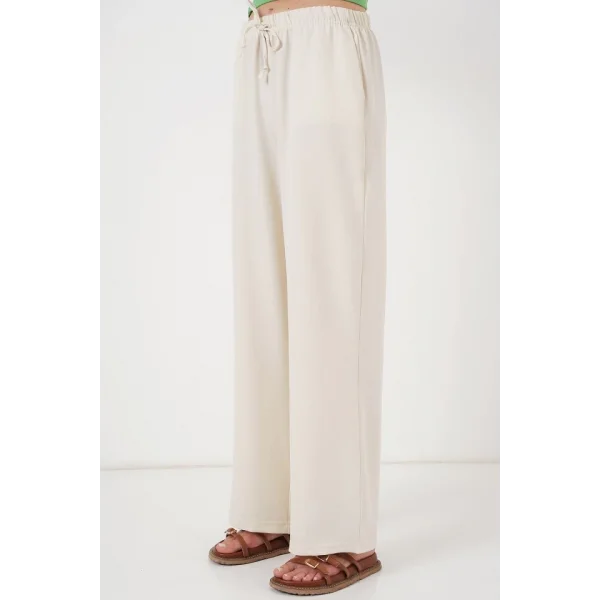 Geniş Paça Keten Pantolon 6735 - Ekru