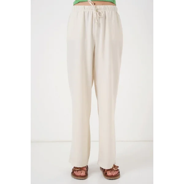 Geniş Paça Keten Pantolon 6735 - Ekru