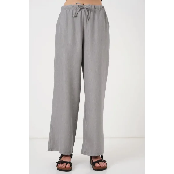 Geniş Paça Keten Pantolon 6735 - Gri