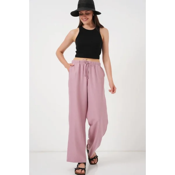 Geniş Paça Keten Pantolon 6735 - Gül Kurusu