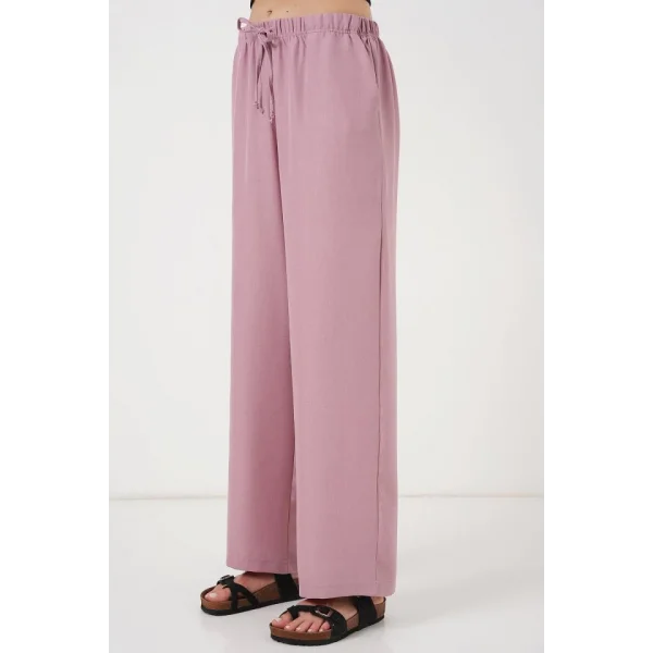 Geniş Paça Keten Pantolon 6735 - Gül Kurusu