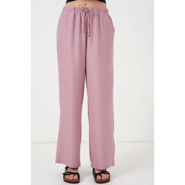 Geniş Paça Keten Pantolon 6735 - Gül Kurusu