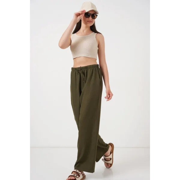 Geniş Paça Keten Pantolon 6735 - Haki