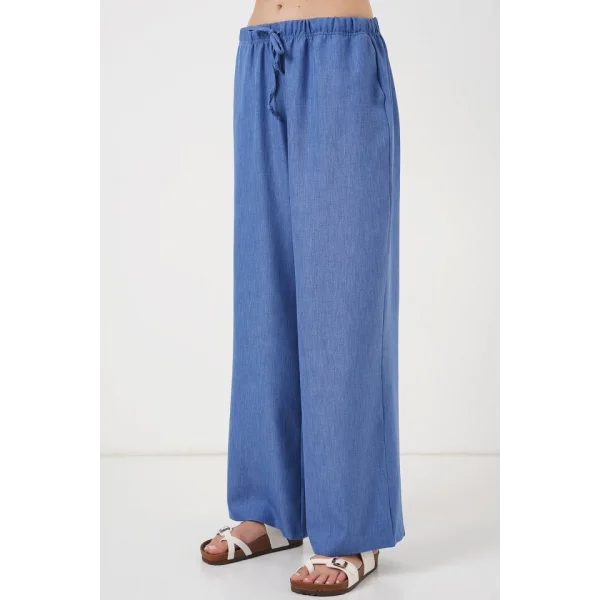 Geniş Paça Keten Pantolon 6735 - İndigo