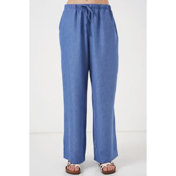Geniş Paça Keten Pantolon 6735 - İndigo
