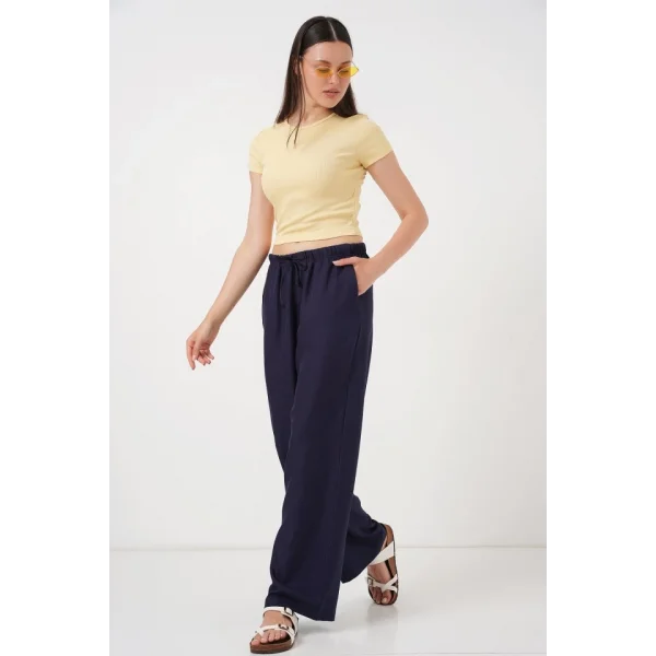 Geniş Paça Keten Pantolon 6735 - Lacivert