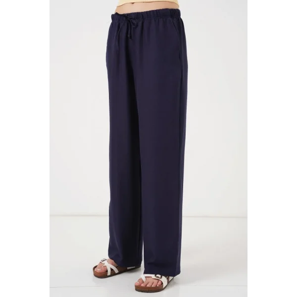 Geniş Paça Keten Pantolon 6735 - Lacivert