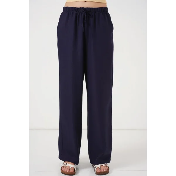 Geniş Paça Keten Pantolon 6735 - Lacivert