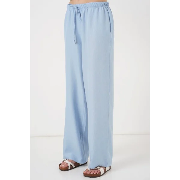 Geniş Paça Keten Pantolon 6735 - Mavi
