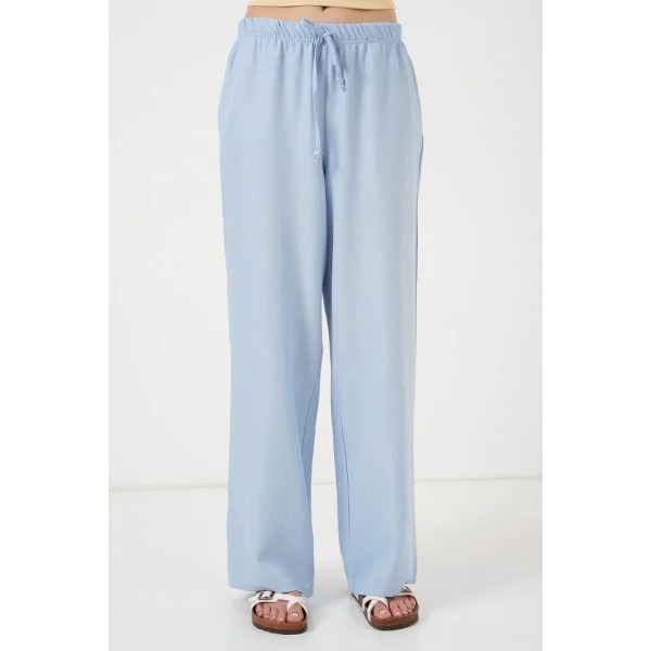 Geniş Paça Keten Pantolon 6735 - Mavi