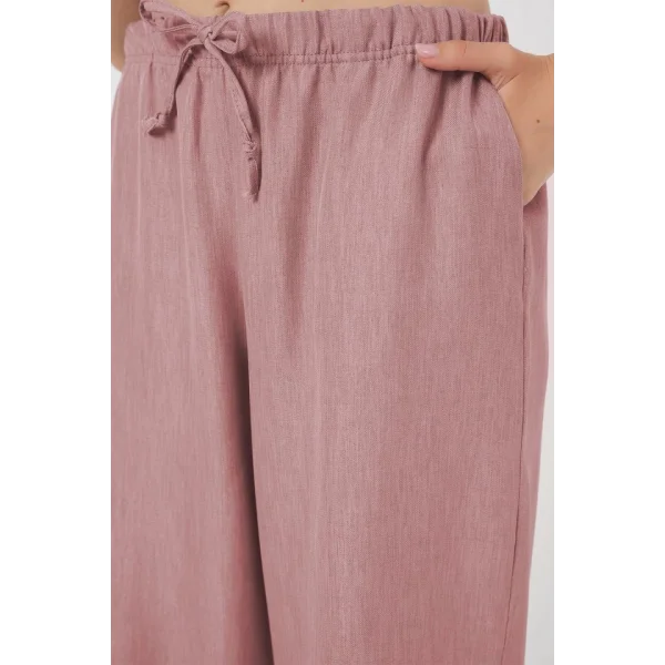 Geniş Paça Keten Pantolon 6735 - Pudra