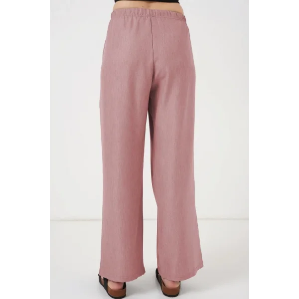 Geniş Paça Keten Pantolon 6735 - Pudra