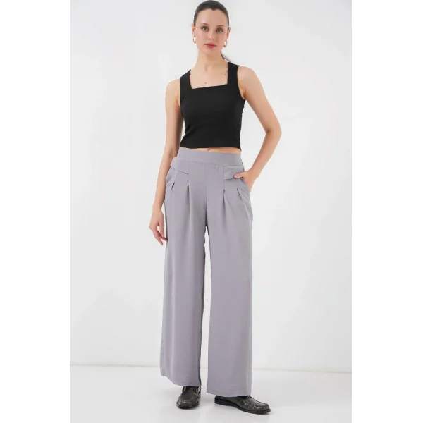 Geniş Paça Pileli Pantolon 6718 - Gri