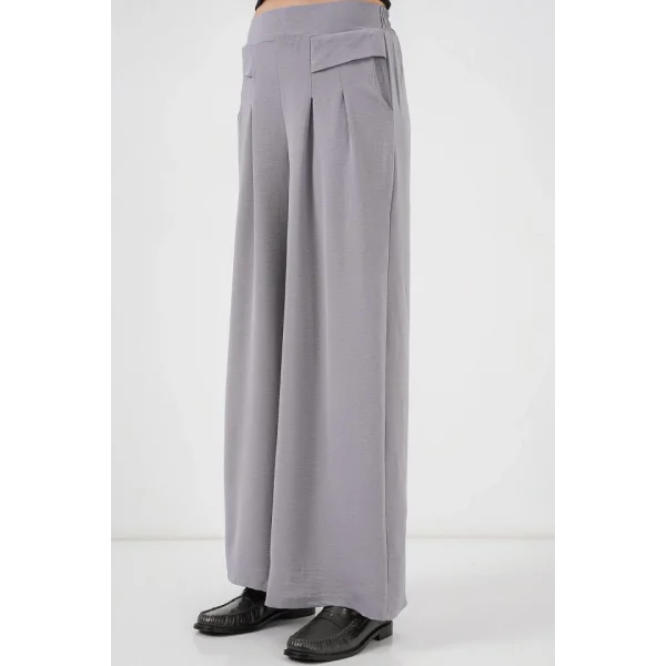 Geniş Paça Pileli Pantolon 6718 - Gri