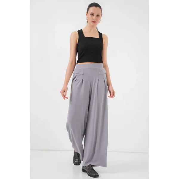 Geniş Paça Pileli Pantolon 6718 - Gri
