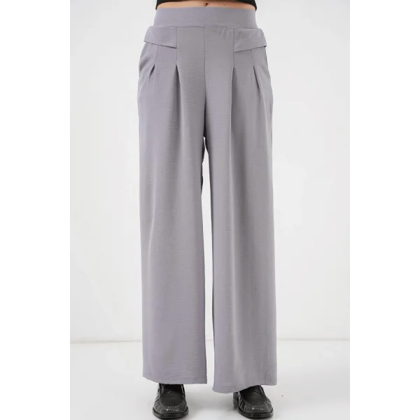 Geniş Paça Pileli Pantolon 6718 - Gri