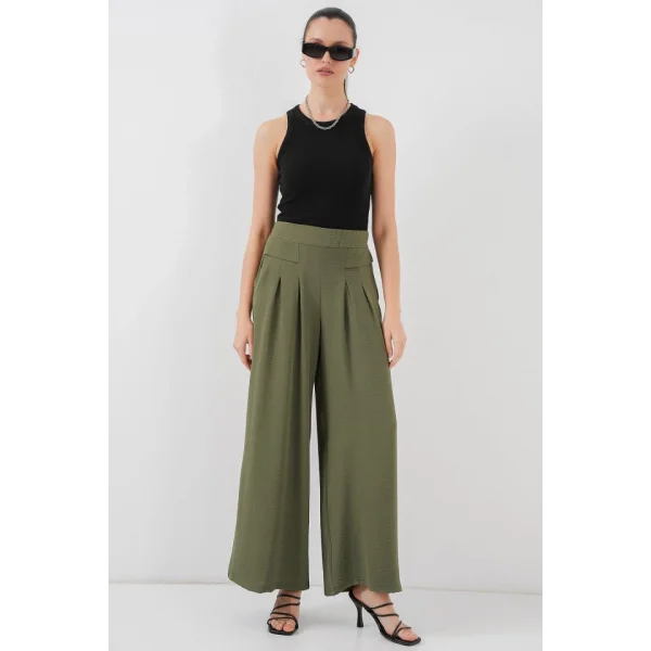 Geniş Paça Pileli Pantolon 6718 - Haki