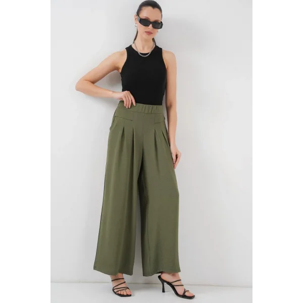 Geniş Paça Pileli Pantolon 6718 - Haki