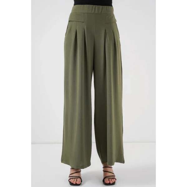 Geniş Paça Pileli Pantolon 6718 - Haki