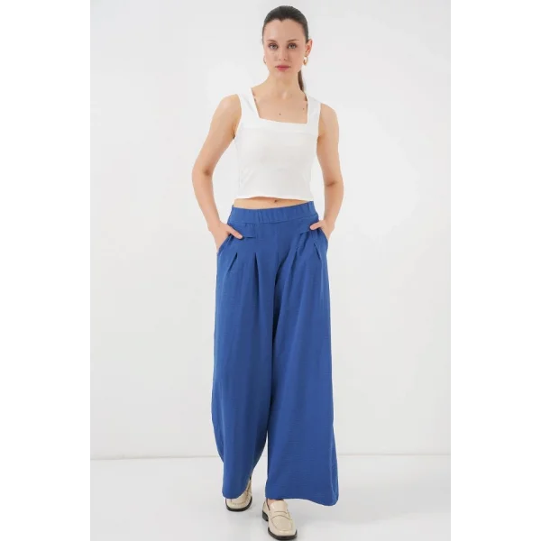 Geniş Paça Pileli Pantolon 6718 - İndigo